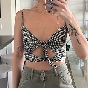 Reformation Linen gingham tie top, XS